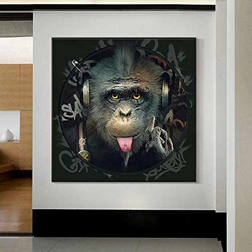 Peinture graffiti singe drôle pour salon - Toile street art moderne grand format 80x80 cm