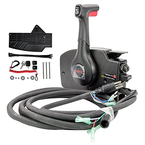 Outboard Engine Remote Control Box for Mercury OEM 881170A15 Right Hand Marine Throttle Control Box Side Mount Boat Remote Control Box with 15FT Cable Trim & Tilt 8 Pin 12 Core, black