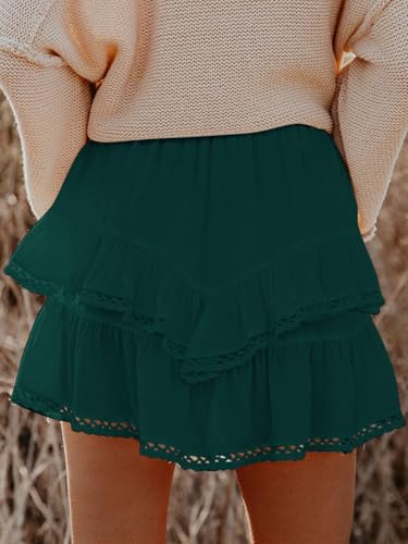 Image of Aoudery Flowy Shorts for Women Casual Boho Ruffle Tiered Skorts High Waist Mini Skirts Golf Tennis Crochet Shorts