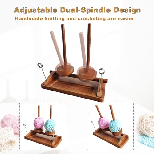 Image of Viredelo Yarn Holder for Crocheting and Knitting, Walnut Color | Dual Axis Rotating Mechanism, For Crocheting and Knitting, Yarn Holder, Crochet Gift for Knitting Lovers