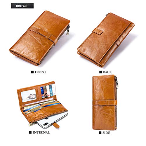 Carteira de couro legítimo TENDYCOCO com vários compartimentos para cartões, marrom dobrável