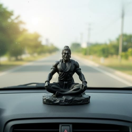 Image of Yadava Lord Hanuman Ji Idol for Car Dashboard & Home Decor | Black Bajrangbali Murti | Spiritual Gift for Protection, Strength & Positive Energy (10 cm)