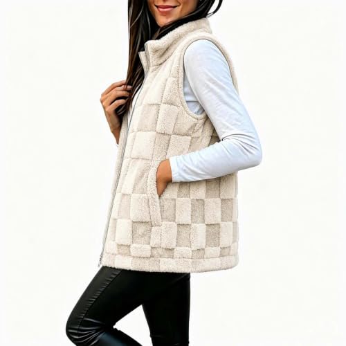 Womens Fleece Vest Textured Fuzzy Sleeveless Jacket Zip Up Stand Collar - image 6