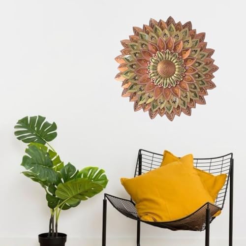 Image of SETHI AESTHETIC Metal Flower Wall Decor - Metal Wall Decor, Flower Wall Art, Decor item, Size 54X54 CM (Metallic Designer Brown)
