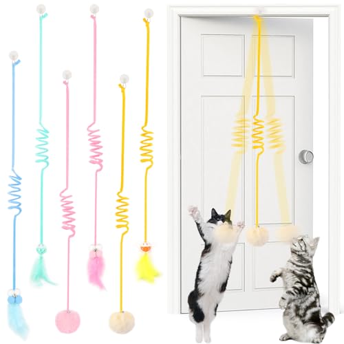 BAERTMY Juguete para Gatos Con Marco de Puerta Colgante, Autoempleo, Interactivo, Retráctil para Gatitos, Varita Mágica (6 Unidades)