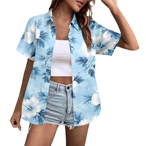 Blusas De Mujer Elegantes De Fiesta Camisa Informal Unisex Verano con Estampado para Actividades al Libre y Relajación Casual (Light Blue, XXXXL)