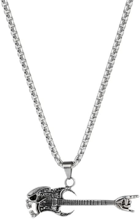 Silver-Plated Electric Guitar Pendant Necklace – Music & Rock Jewelry for Men & Women Metal SPnL202628
