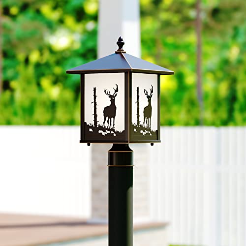 Image of VAXCEL Bryce 1L Bronze Rustic Outdoor Deer Tree Post Light White Glass