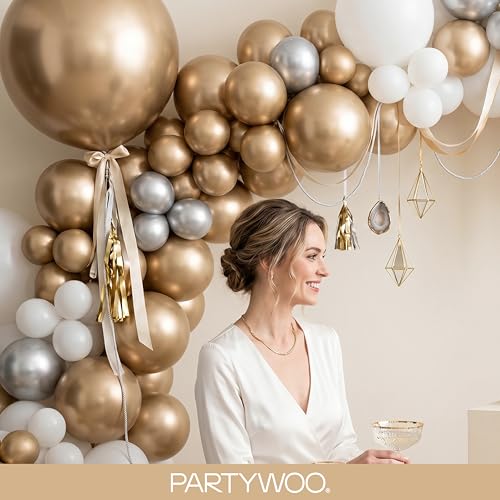 PartyWoo Metallic Gold Balloons 128pcs Different Sizes of 18 12 10 5 Inch Chrome Gold Balloon Arch Kit Garland for Birthday Graduation Baby Shower Wedding Bachelorette Party Decorations Gold-G127 by PartyWoo - Image 9