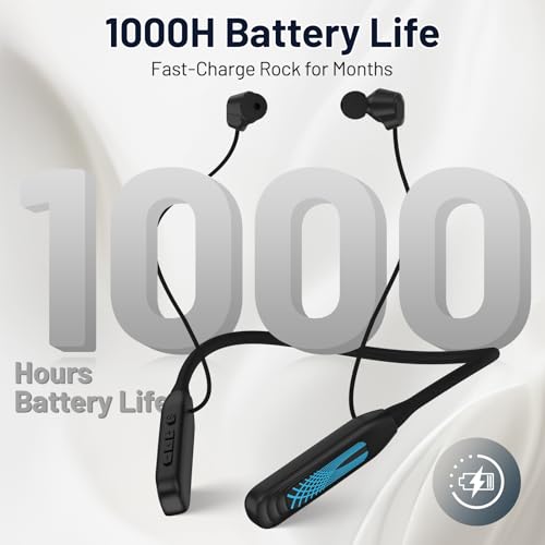 Neckband Bluetooth Headphones, 1000H Extra Battery Life with Display Magnetic Earphones,Wireless Stereo Earbuds with Microphone, Waterproof in-Ear Headset for Sports/Workout/Office (Black) - Image 4