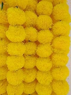 DECORATION CRAFT Artificial Marigold Flower Garlands 5 Feet Long (Lemmon Yellow, 5)