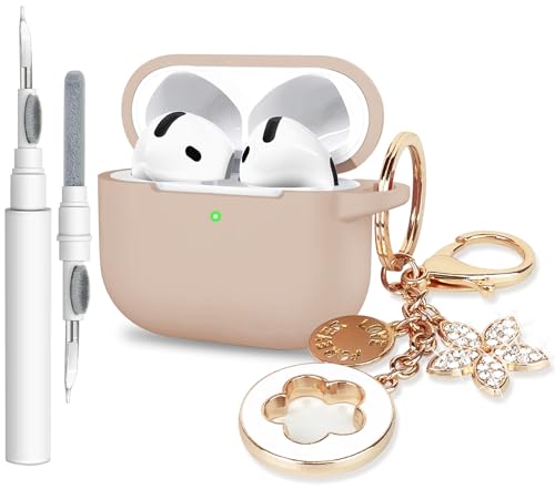 Case Cover for Apple Airpods 4 - VOTILE Airpods 4 Cases 2024 Cover Women Silicone iPods 4 Earbuds Wireless Accessorie Charging Cases Girl Bling Keychain for Airpod iPods 4th Generation - Milk Tea