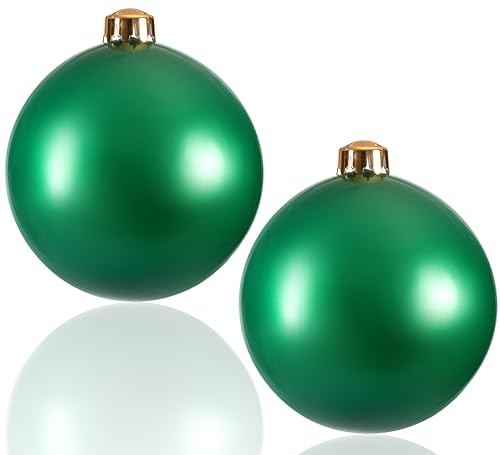 Large Inflatable Decorative Balls 2 Packs, Big Christmas Bauble, Outdoor Garden Party Arrangement Ball, Wedding Festivals Christmas Ornaments，Hanging St Patrick's Day Yard Balls Reusable (Green, 14")