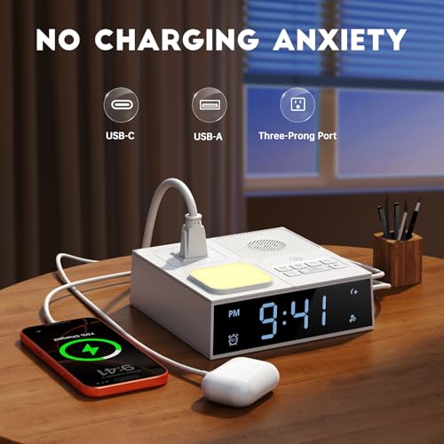 White Noise Sound Machine with Dual Alarm Clock - Soft Night Light 41 Non Looping Sounds USB Port Charger 3 Timers Memory Function 31 Adjustable Volume Sleep Sound Machine for Adult & Home Bedroom — view 4