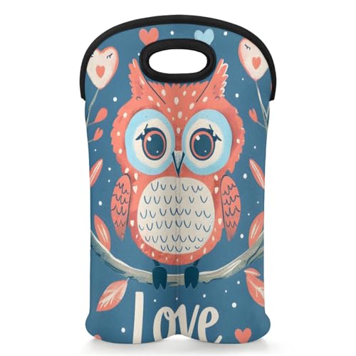 GzLeyigou 2 Bottles Owl Love Wine Bag Sleeve Totes Neoprene Protective Wine Carrier Bag for Wine,Water, Champagne, Beer, Baby Bottles,Gift 14.5 x 10 Inches