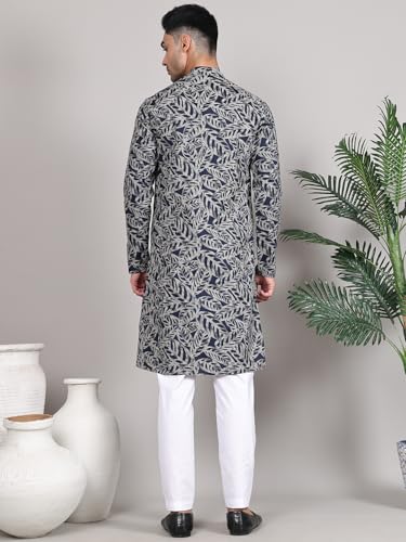 Image of Majestic Man Women's Cotton Regular Fit Casual Ethnic Motifs Printed Mandarin Collar Long Kurta