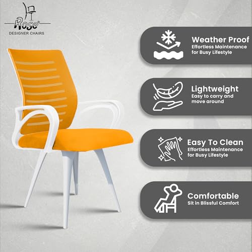 Image of ROSE Elite | 3 Years Brand Warranty | Ergonomic Office Chair, Study, WFH, Revolving, Rolling, Desk, Task, Laptop, Student Chair (White & Orange, Elite MB Reception)