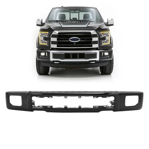 KUAFU Front Bumper Face Bar Compatible with 2015-2017 Ford F-150 Replacement for FO1002424 FL3Z17757FPTM W/Fog Light Holes Steel Powder Coated Black