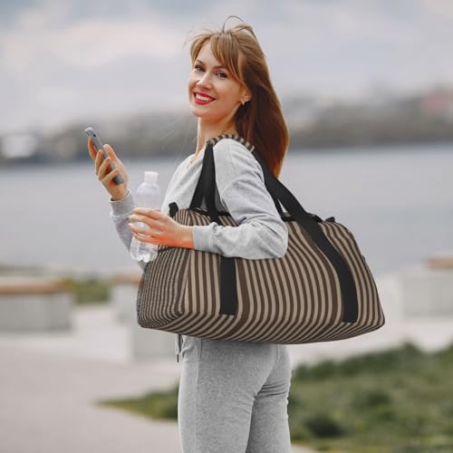 Bolsa de viaje grande con rayas marrones, diseño plegable e impermeable para deportes 7