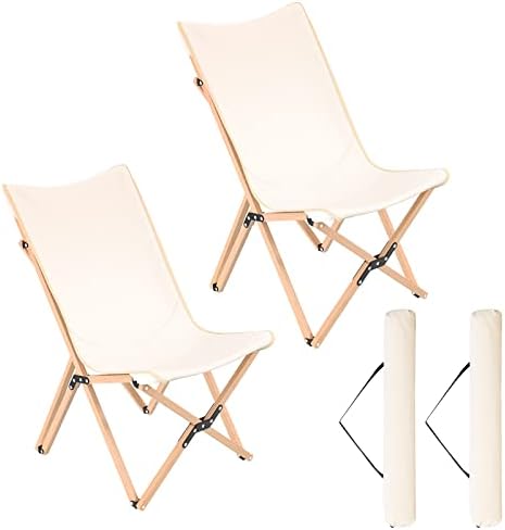 Giantex Camping Chairs 2 Pack, Folding Beach Chairs for 330lbs, Outdoor Butterfly Chair, Portable Lawn Chairs for Picnic Fishing Hiking Mountaineering, Lightweight Bamboo Frame No Assembly (Beige)