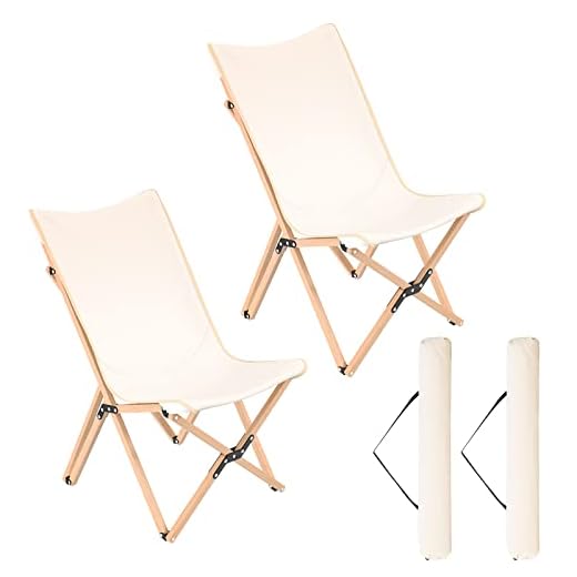 Giantex Camping Chairs 2 Pack, Folding Beach Chairs for 330lbs, Outdoor Butterfly Chair, Portable Lawn Chairs for Picnic Fishing Hiking Mountaineering, Lightweight Bamboo Frame No Assembly (Beige)