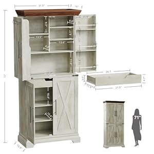 IRONCK Kitchen Pantry Cabinet 72" H, with 9 Shelves, 4 Barn Doors, Drawer, 6 Door Storage Shelves, Farmhouse Freestanding Rustic Wood Cupboard for Kitchen Dining Room Rustic Maple IRONCK Kitchen Pantry Cabinet 72 H with 9 Shelves 4 Barn Doors Drawer 6 Door Storage Shelves Farmhouse Freestanding Rustic Wood Cupboard for Kitchen Dining Room Rustic Maple