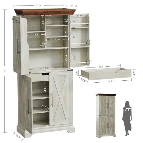 IRONCK-Kitchen-Pantry-Cabinet-72-H-with-9-Shelves-4-Barn-Doors-Drawer-6-Door-Storage-Shelves-Farmhouse-Freestanding-Rustic-Wood-Cupboard-for-Kitchen-Dining-Room-Rustic-Maple IRONCK Kitchen Pantry Cabinet 72 H with 9 Shelves 4 Barn Doors Drawer 6 Door Storage Shelves Farmhouse Freestanding Rustic Wood Cupboard for Kitchen Dining Room Rustic Maple