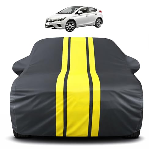 Image of Auto Hub Car Cover Compatible with Honda City (Model : 2020-Till Date) with Mirror Pocket, Soft Cotton Lining, City Car Cover Waterproof - Yellow-Black