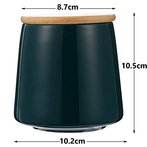 MAGICVOGEL 450ml Vorratsdose Kaffeedose, Frischhaltedose mit Bambusdeckel Keksdose mit Luftdicht Silikonring Keramikdose Vorratsbehälter für Kaffeebohnen,Tee,Gewürze,Snack (Dunkelgrün)
