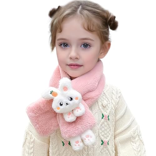 Kids Scarf for Girls Cute Rabbit Warm Scarf Cartoon Faux Plush Cross Collar Fluffy Neck Warmer for Girls