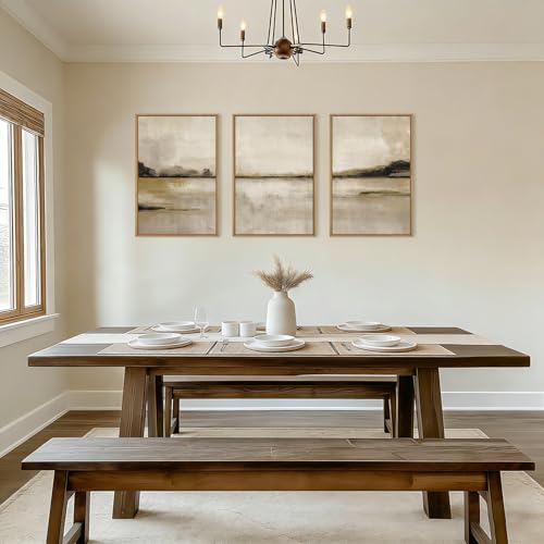 Image of KAIRNE Neutral Abstrcat Landscape Framed Canvas Wall Art Set, Retro Mountain Lake Wall Decor, Vintage Tan Scenery Art Prints, Modern Nature Artwork for Living Room,Bedroom,Farmhouse,Office-16 x24 x3