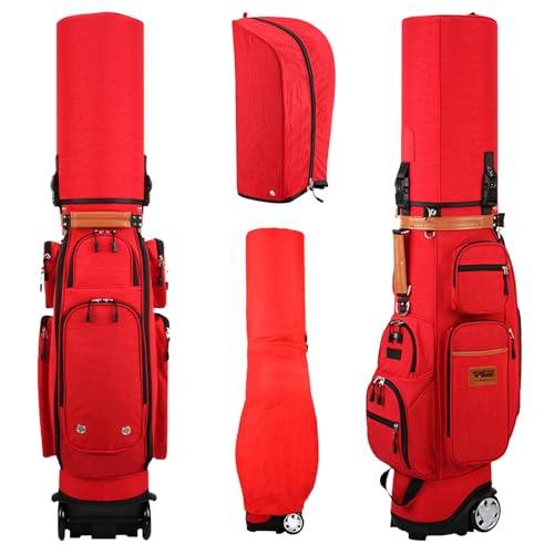 YUQIWKK ゴルフバッグ キャディバッグ スポーツ おしゃれ キャスター付き クラブケース 10ポケット、防水 大容量パッケージ 防水耐摩耗性 旅行バッグ 安定感 初心者 軽量 Golf Bag(Red)