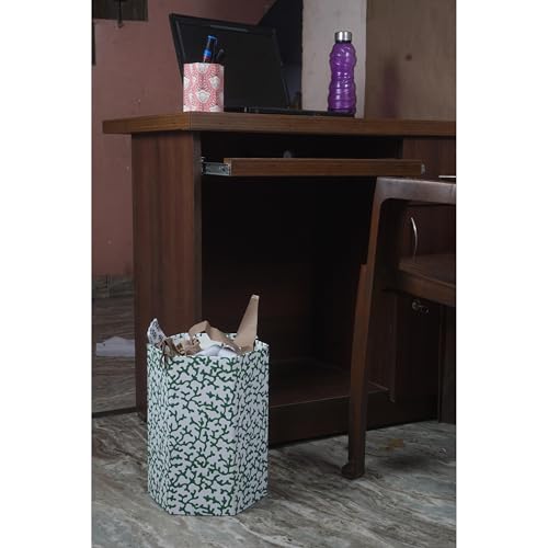 Image of Floral Hand Block Printed 3.3 Gallon Decorative Waste Basket - Eco-Friendly Cardboard Trash Can, Plastic-Free & Sustainable, Perfect for Christmas and Housewarming Gifts (1, Green Tree Branch)