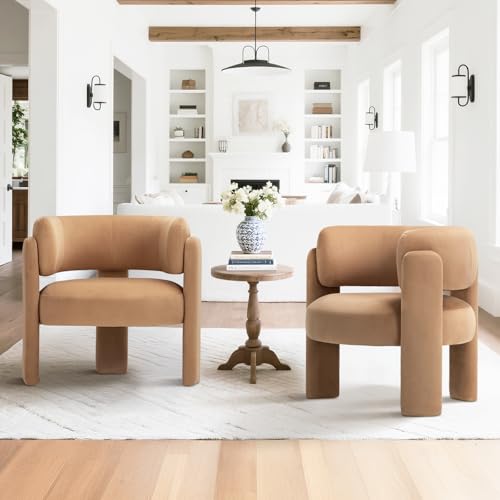 COLAMY Modern Velvet Accent Chairs Set of 2, Upholstered Barrel Chairs, Comfy...