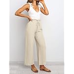 Leinenhose Damen Hosen Sommer Casual Leichte Palazzo Hohe Taille Einfarbig Leinen Freizeithose Sommerhose Mit Taschen und Tunnelzug – Bild 4