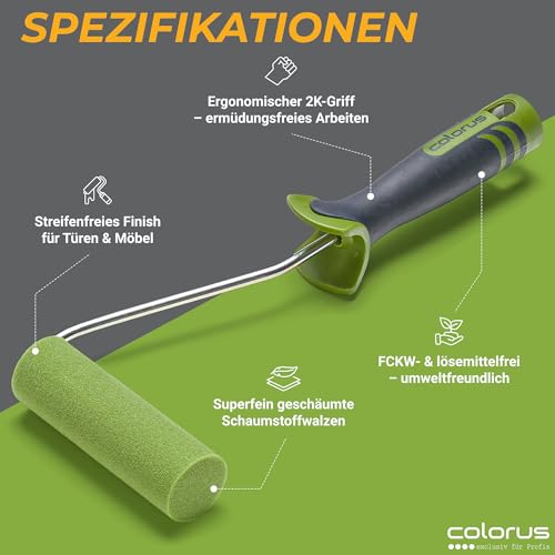 Colorus Lackierwalzen Set 10x Schaumwalze Lackrolle 11 cm gerade mit Bügel – Ansicht 6