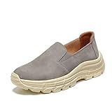  Herbst Frauen Plattform Schuhe Slip On Turnschuhe Ballett Wildleder Leder Wohnungen Atmungsaktive Runde Zehen Wandern Walking Sneakers