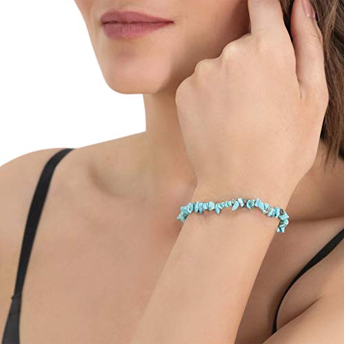 Believe London Turquoise Bracelet Gemstone Healing Bracelet Chakra Bracelet Anxiety Crystal Natural Stone Men Women Stress Relief Reiki Yoga Diffuser Semi Precious (Turquoise Crystal Chip) #TOP2