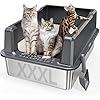 Caja de arena extragrande XXL de acero inoxidable para gatos con tapa, 26 pulgadas de largo x 18 pulgadas de ancho x 12 pulgadas de alto, caja de arena de metal con lados altos para gatos grandes y
