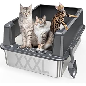 Caja de arena extragrande XXL de acero inoxidable para gatos con tapa, 26 pulgadas de largo x 18 pulgadas de ancho x 12 pulgadas de alto, caja de arena de metal con lados altos para gatos grandes y