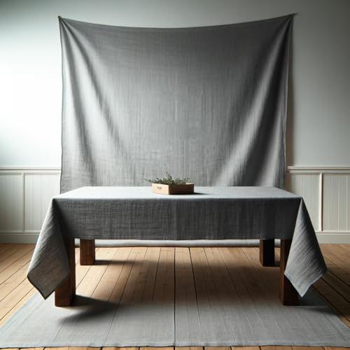 SANLEHAUSE Grande nappe en lin gris 155 x 400 cm rectangulaire faite à la main en matériau naturel respectueux de l'environnement nappe de table de couleur...