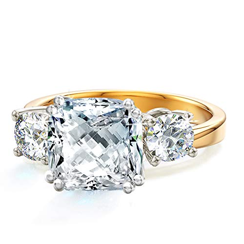 Samie Collection 3.67 ctw 3 Stone Cushion Cut CZ Engagement Ring, Gold Plated – Royal Wedding Inspired Bridal Promise Ring, Size 5-10