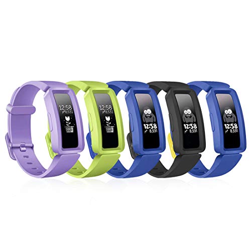 Veezoom Compatible with Fitbit Ace 2 Bands for Kids 6+, Soft Silicone Waterproof Bracelet Accessories, Sport Bands Colorful Wristbands for Fitbit Inspire HR & Ace 2 Boys Girls