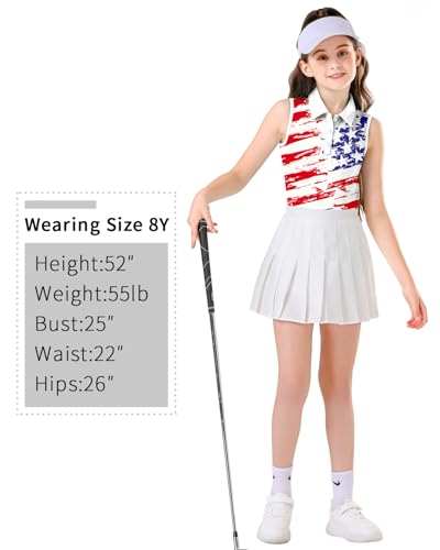 Image of Soneven Girls Sleeveless Polo Shirts Button UP Golf Tennis T-Shirts with Collared Quick Dry Tank Tops for 4-14 Years