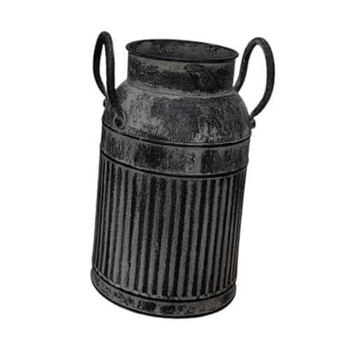 Fenteer Brocca per Fiori Vaso Decorativo Lattiera Rustica Secchio in Ferro Contenitore per Piante con Finitura Anticata Adatta per Arredamento Soggiorno E Cu, Black S