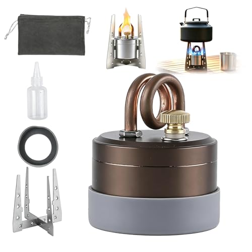 High-Power Portable Mini Outdoor Burner & Alcohol Stove Lightweight Aluminum Camping Equipment with Windproof Pot Stand for Backpacking Stove Hiking Essentials & Camping Gear (Coffee)