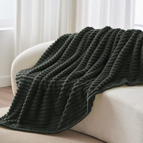 Image of BEDELITE Ribbed Twin Blanket for Couch & Bed, Charcoal Grey, 60 inchx80 inch