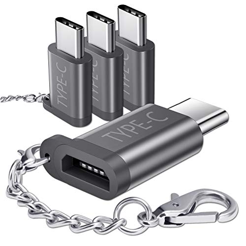JSAUX Adaptador Micro USB a USB C (4Pack) Adaptador USB C Macho a Micro USB Hembra Duradero AVCE Cadena antipérdida Compatible para Samsung S10 S9 S8 Note10 / 9/8, Huawei P9 / P20-GrIS