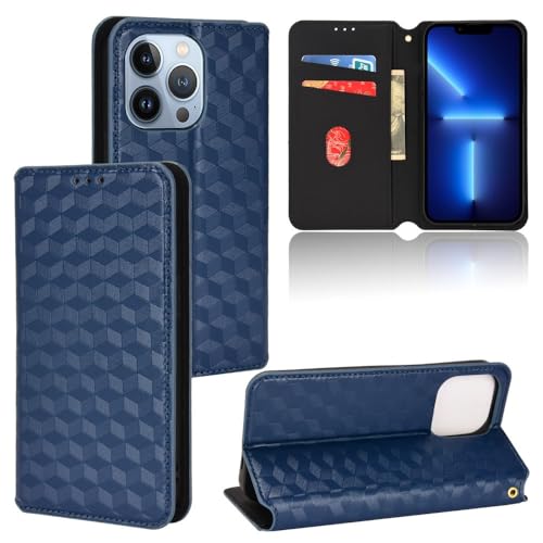 Étui compatible avec iPhone 14 Pro bleu portefeuille magnétique flip back case carbone