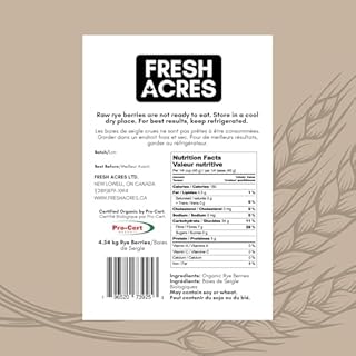 Organic Rye Berries Canadian Grown Bulk Dry 4.54 Kg (10 lb) Fresh Acres